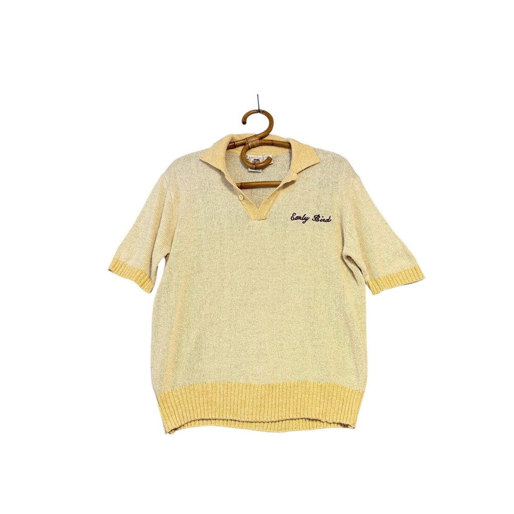 Vintage | Kennington | Early Bird Embroidered Silk Blend Knit Polo Shirt Size M